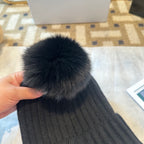 Premium Knit Beanie with Fox Fur Pom — Soft, Warm & Stylish