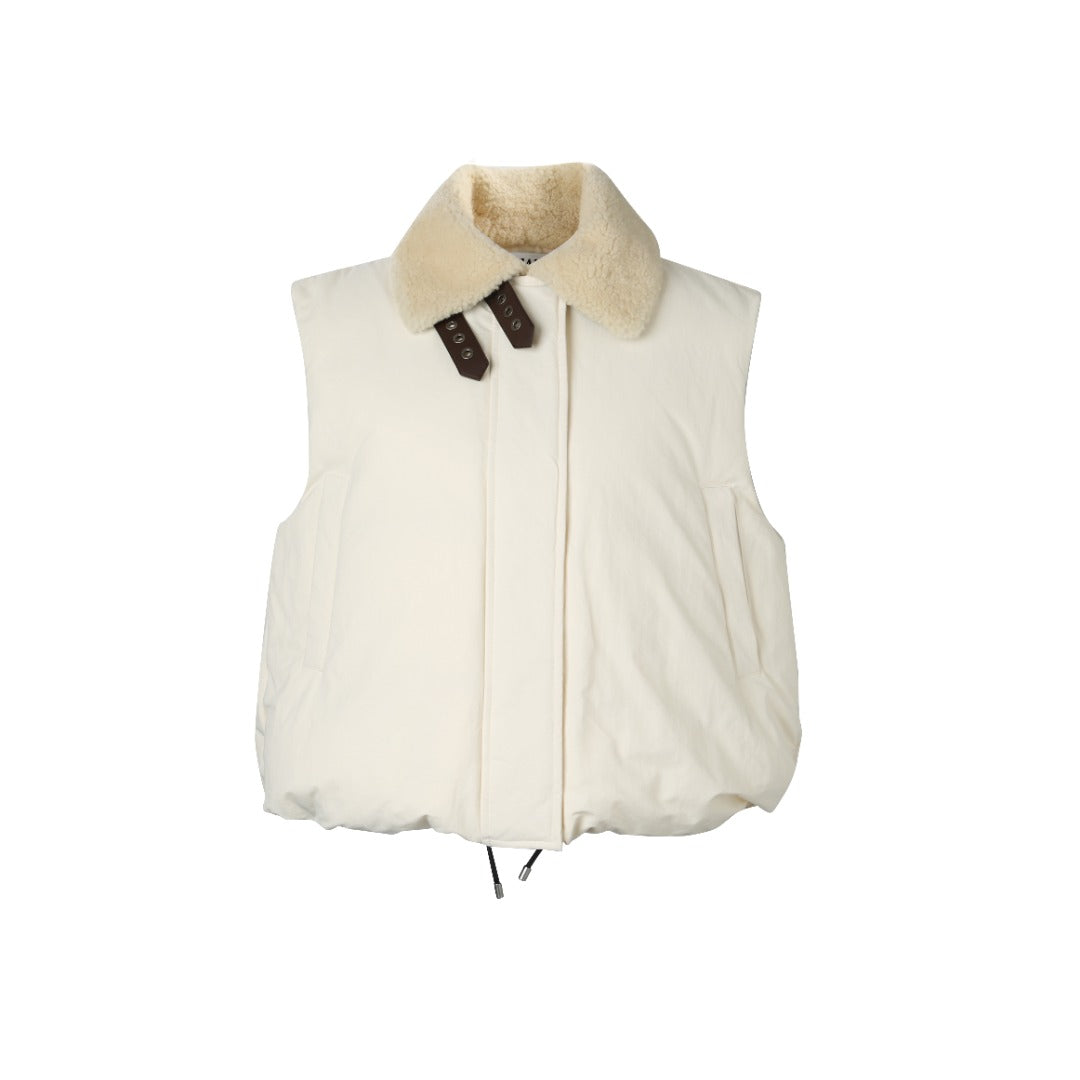 L*0*W Down Vest with Lambswool Collar & Ribbon Accents