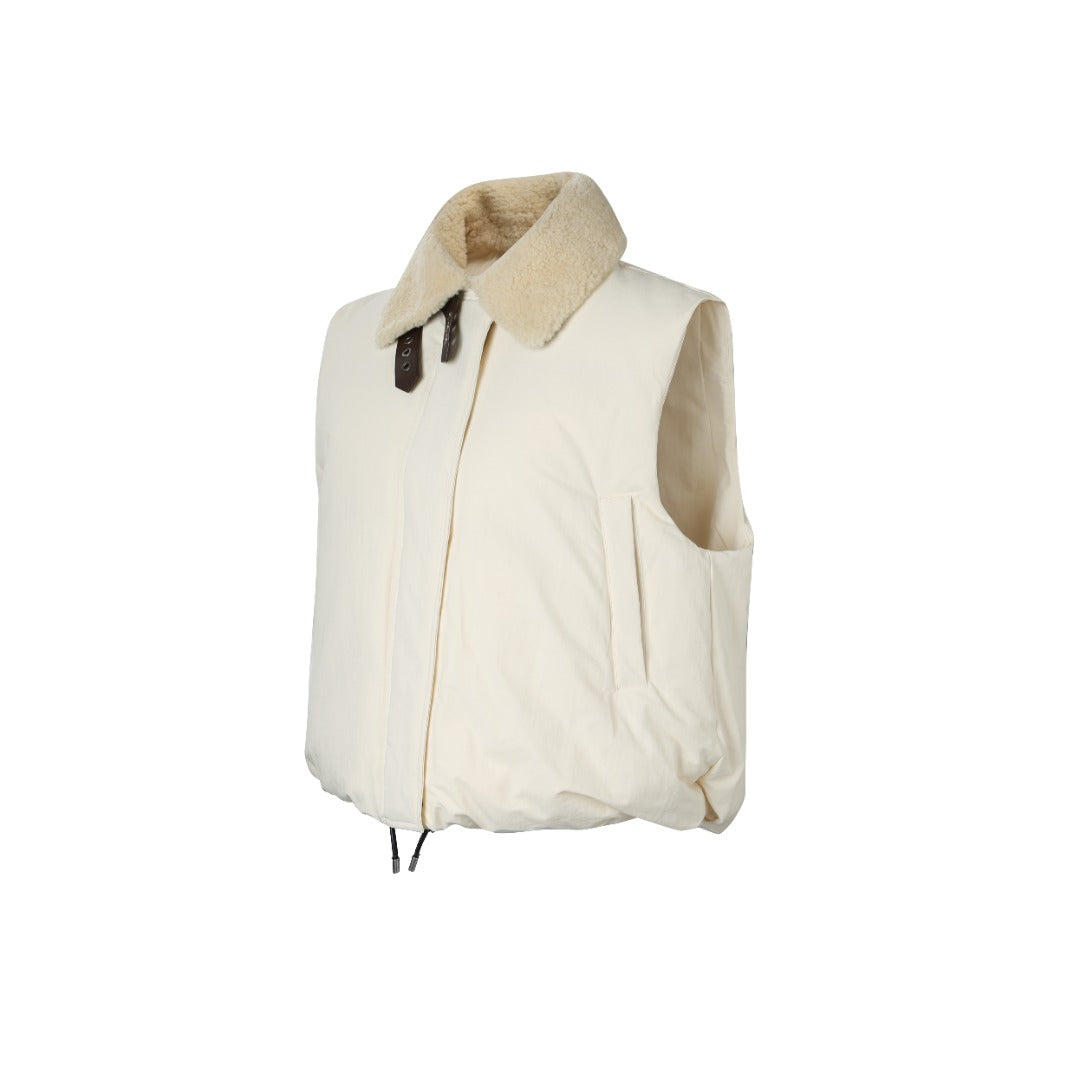 L*0*W Down Vest with Lambswool Collar & Ribbon Accents