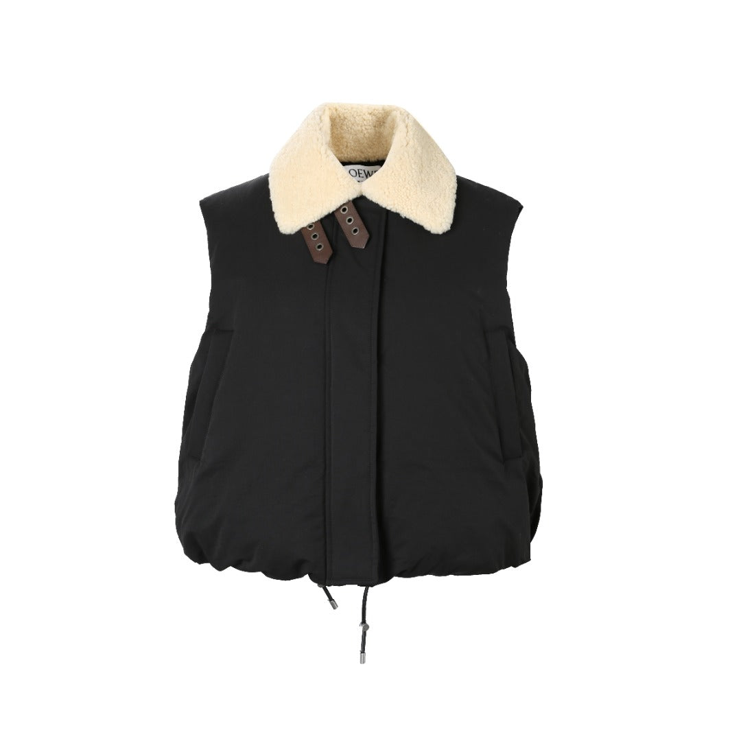 L*0*W Down Vest with Lambswool Collar & Ribbon Accents