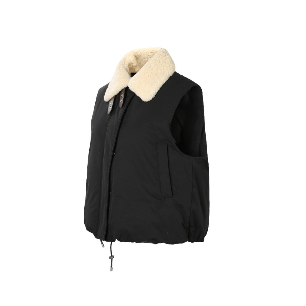 L*0*W Down Vest with Lambswool Collar & Ribbon Accents