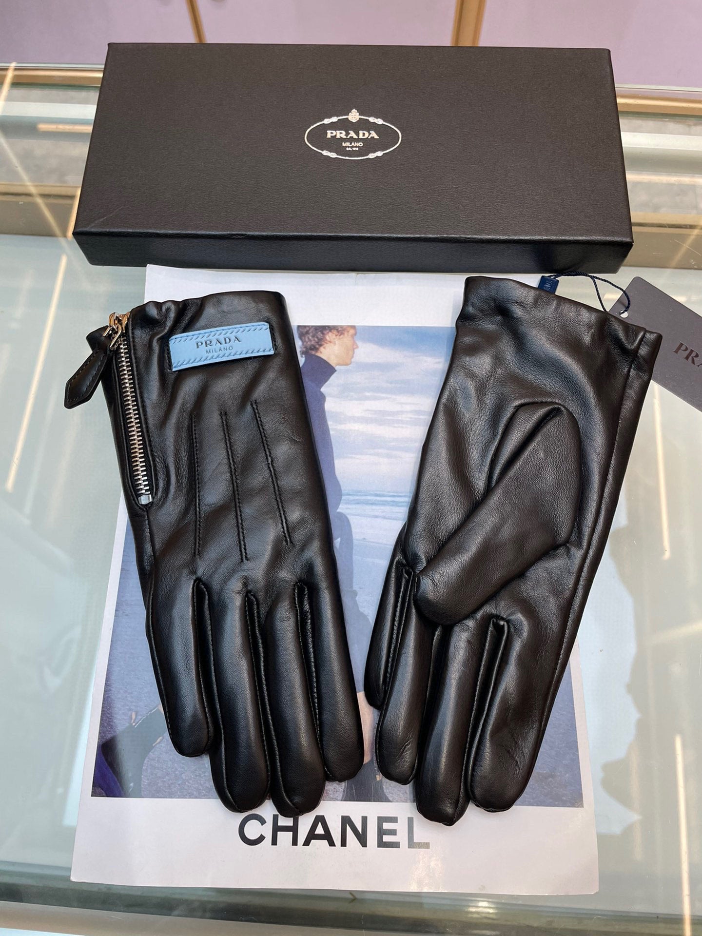 Embroidered Touchscreen Leather Gloves