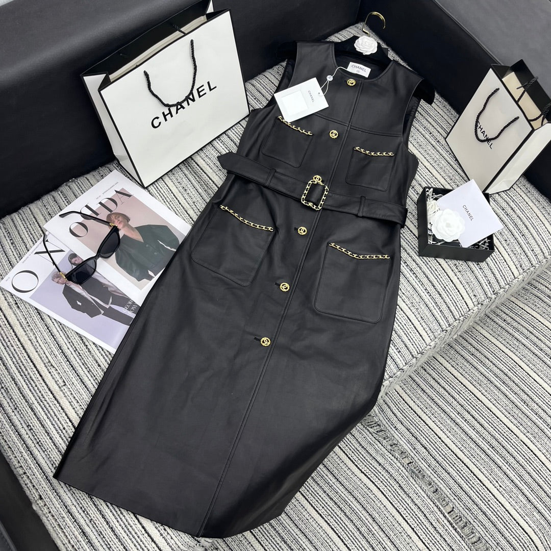 Long Single-Breasted Lambskin Vest Coat