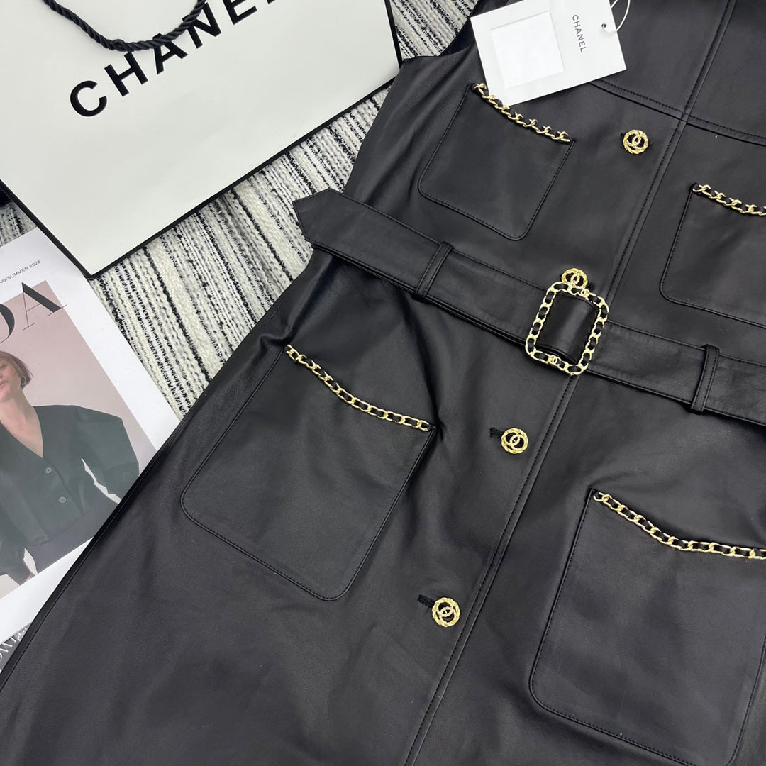 Long Single-Breasted Lambskin Vest Coat