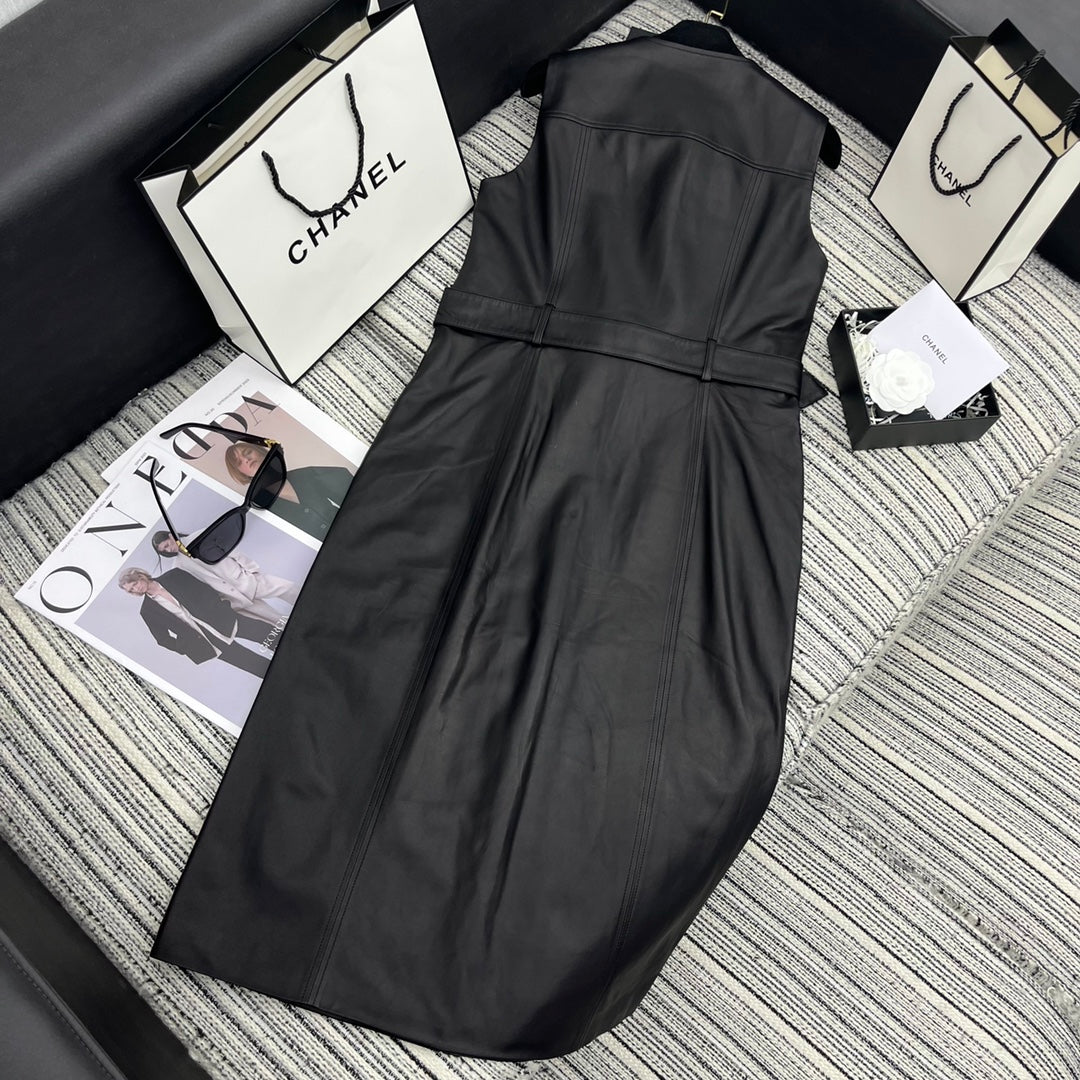 Long Single-Breasted Lambskin Vest Coat