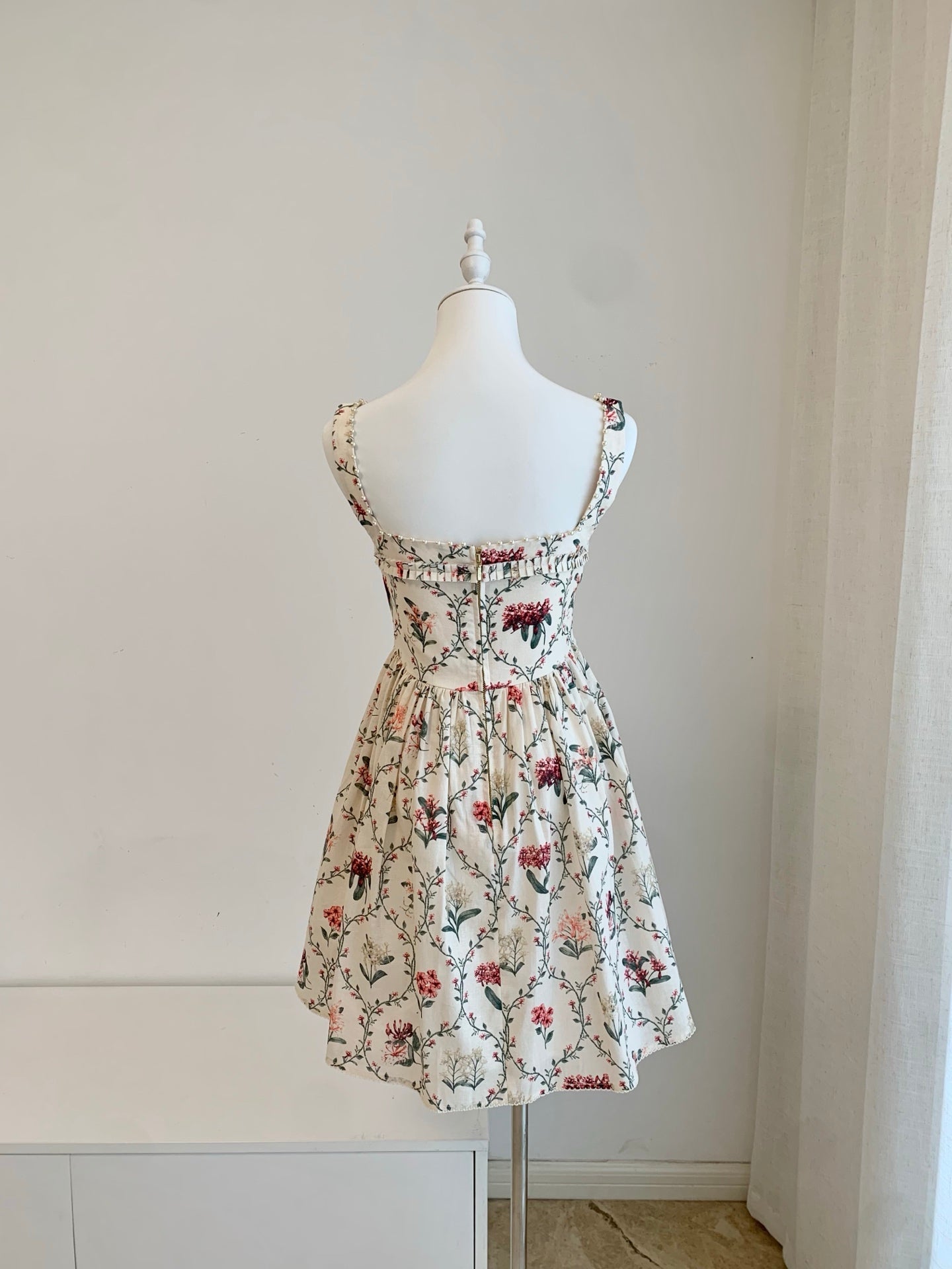 A Cotton Square-Neck Pearl Strap Dress