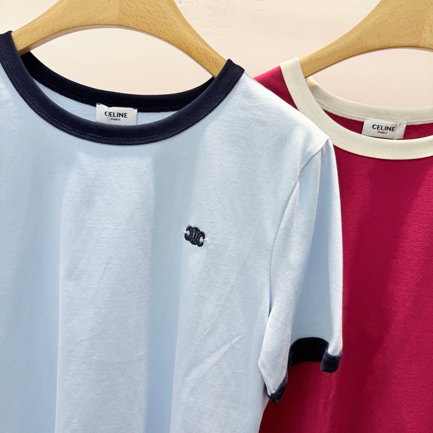 Contrast Trim Crew Neck Embroidered Logo Cotton T-Shirt