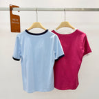 Contrast Trim Crew Neck Embroidered Logo Cotton T-Shirt