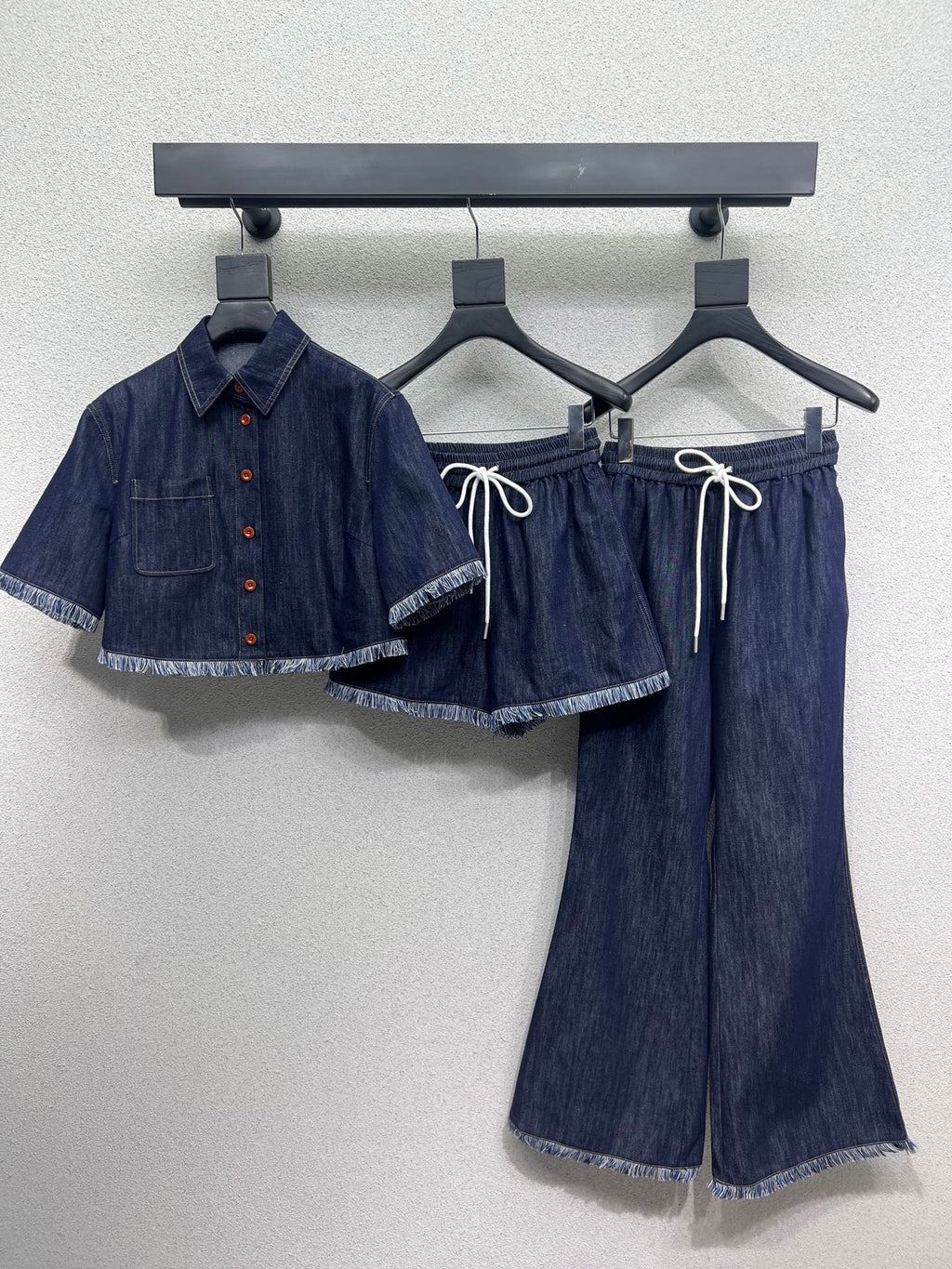 Washed Fringe Denim Long Pants