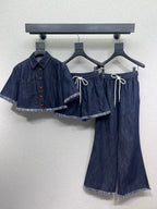 Washed Fringe Denim Long Pants