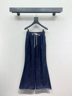 Washed Fringe Denim Long Pants
