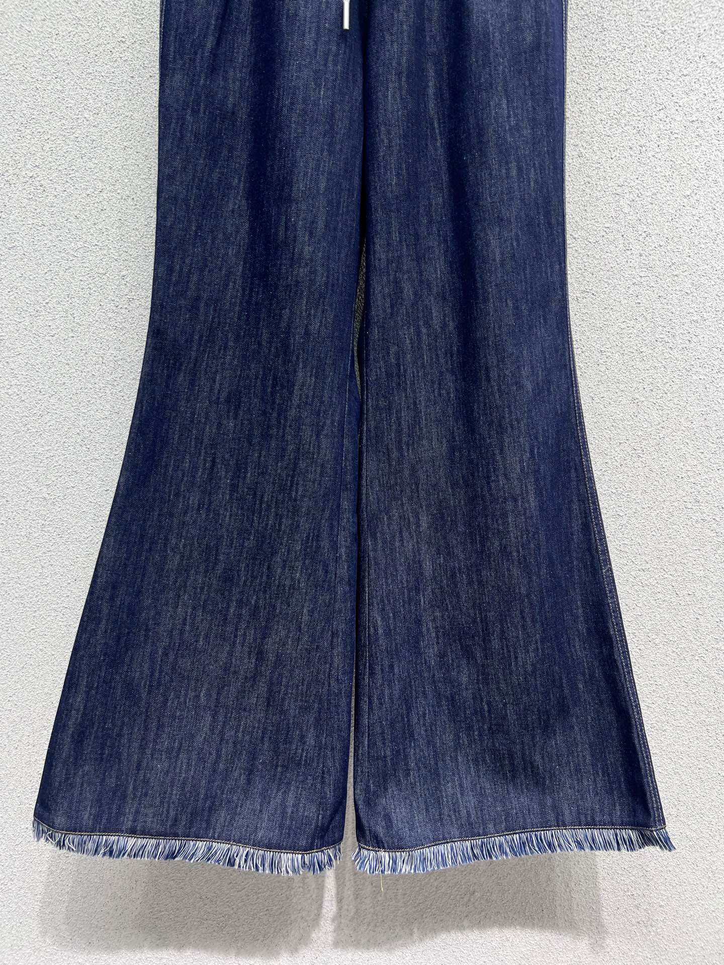 Washed Fringe Denim Long Pants