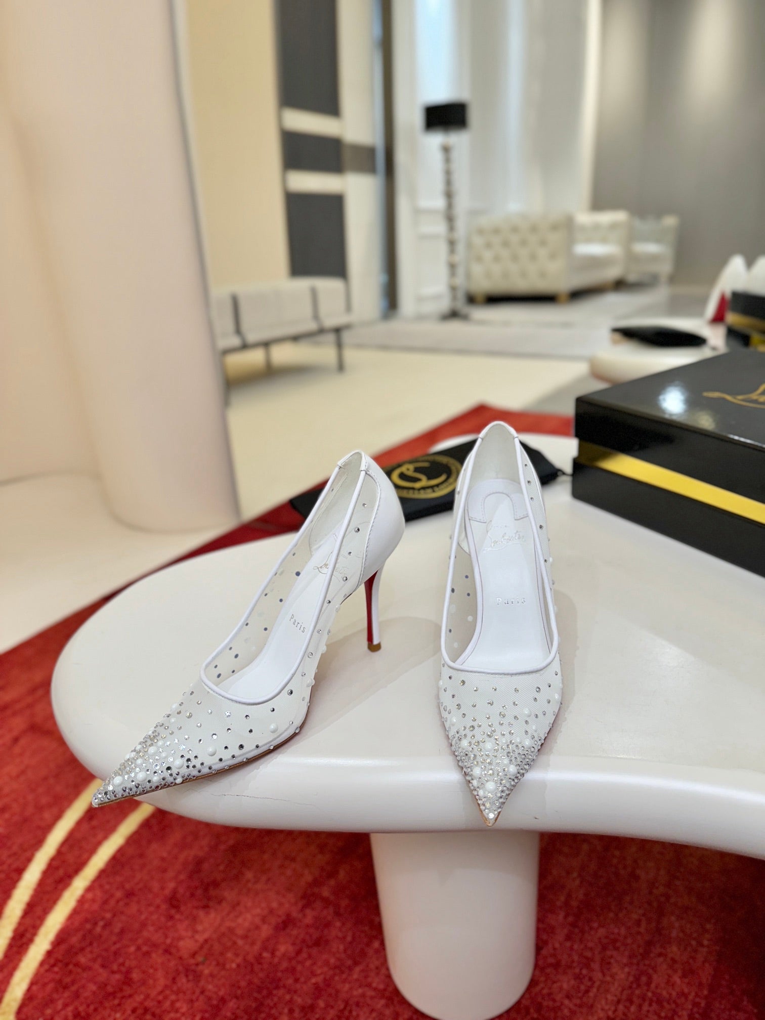 Crystal-Embellished Mesh Heels - (Top Quality )