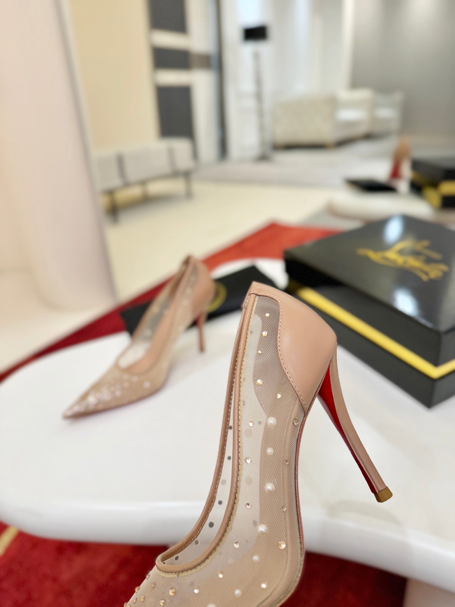 Crystal-Embellished Mesh Heels - (Top Quality )