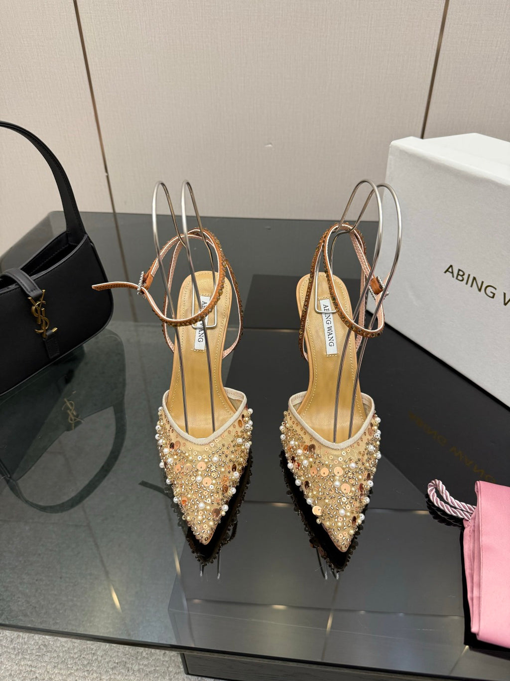 Crystal Mesh Pointed Patent Heels – ( Top Quality )