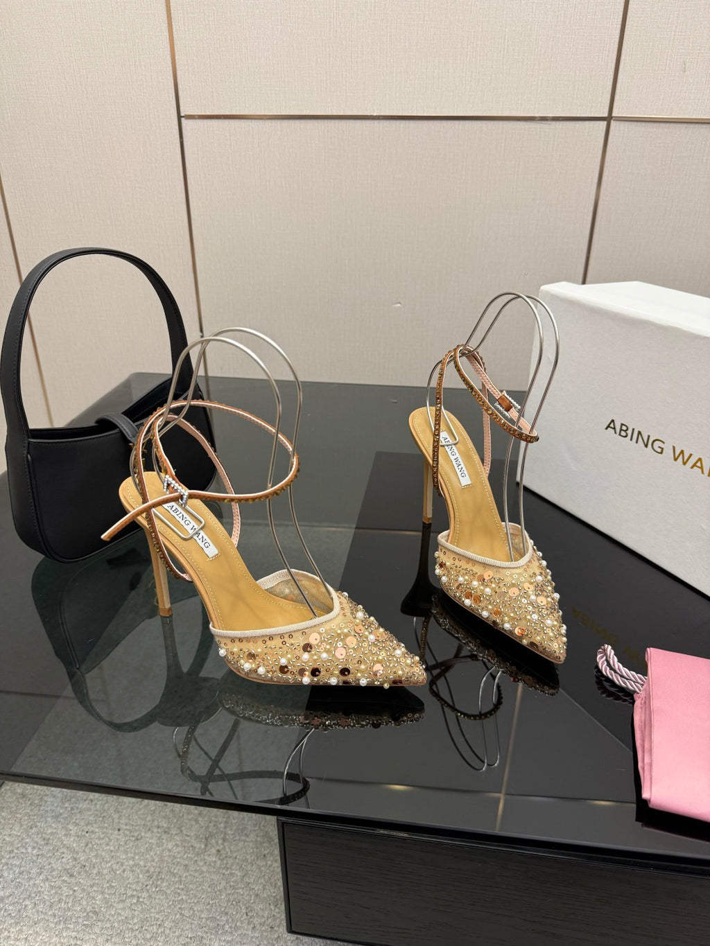 Crystal Mesh Pointed Patent Heels – ( Top Quality )