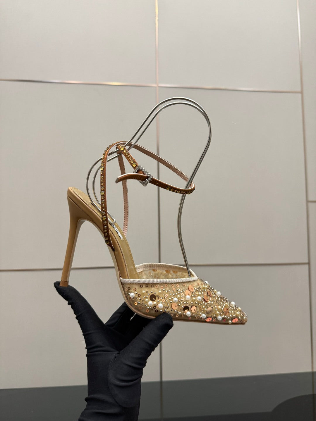 Crystal Mesh Pointed Patent Heels – ( Top Quality )