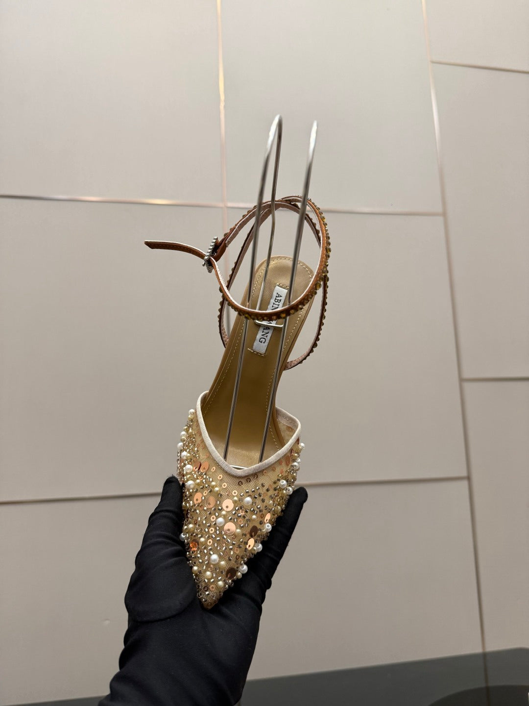 Crystal Mesh Pointed Patent Heels – ( Top Quality )