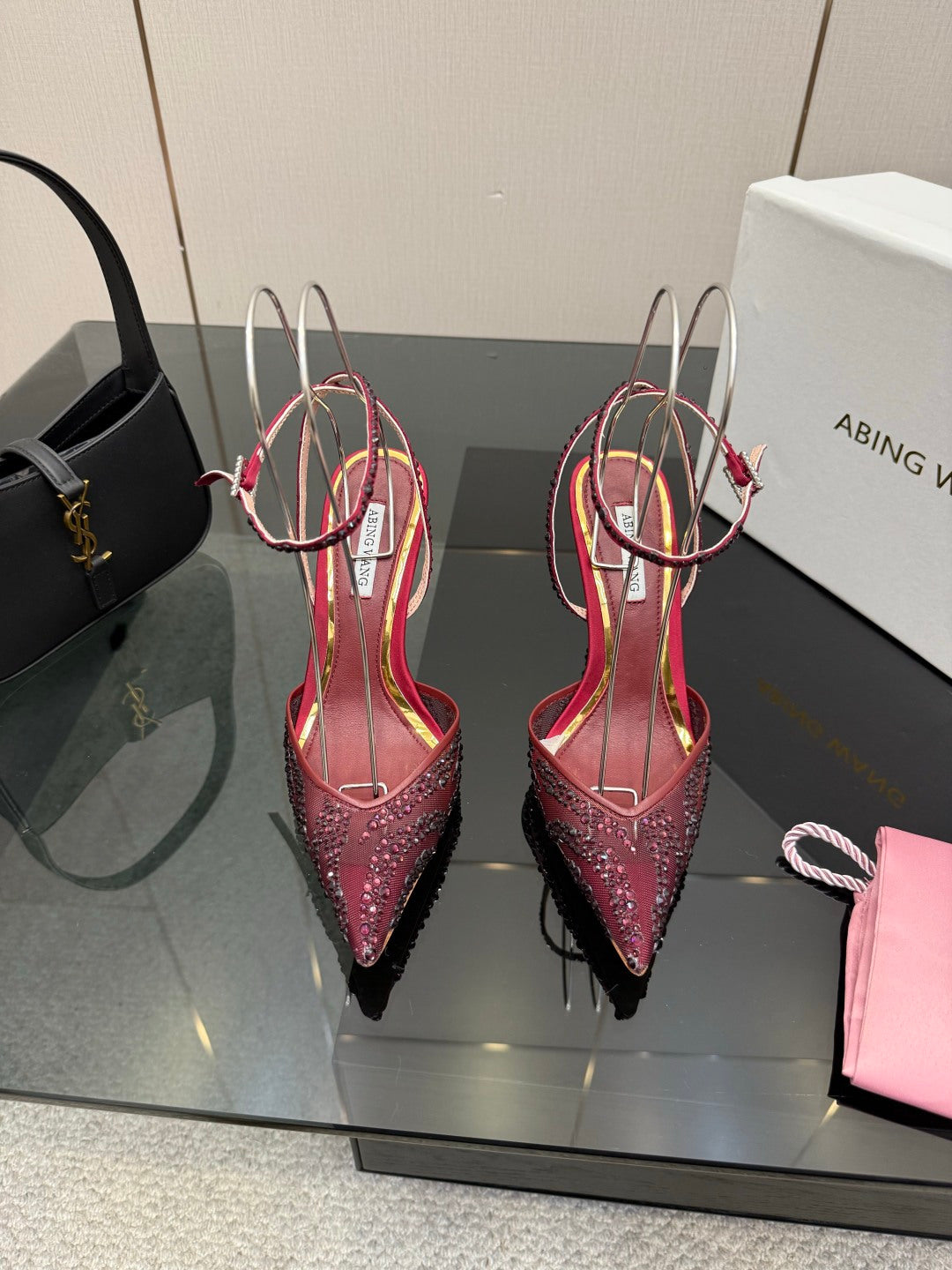 Crystal Mesh Pointed Patent Heels – ( Top Quality )