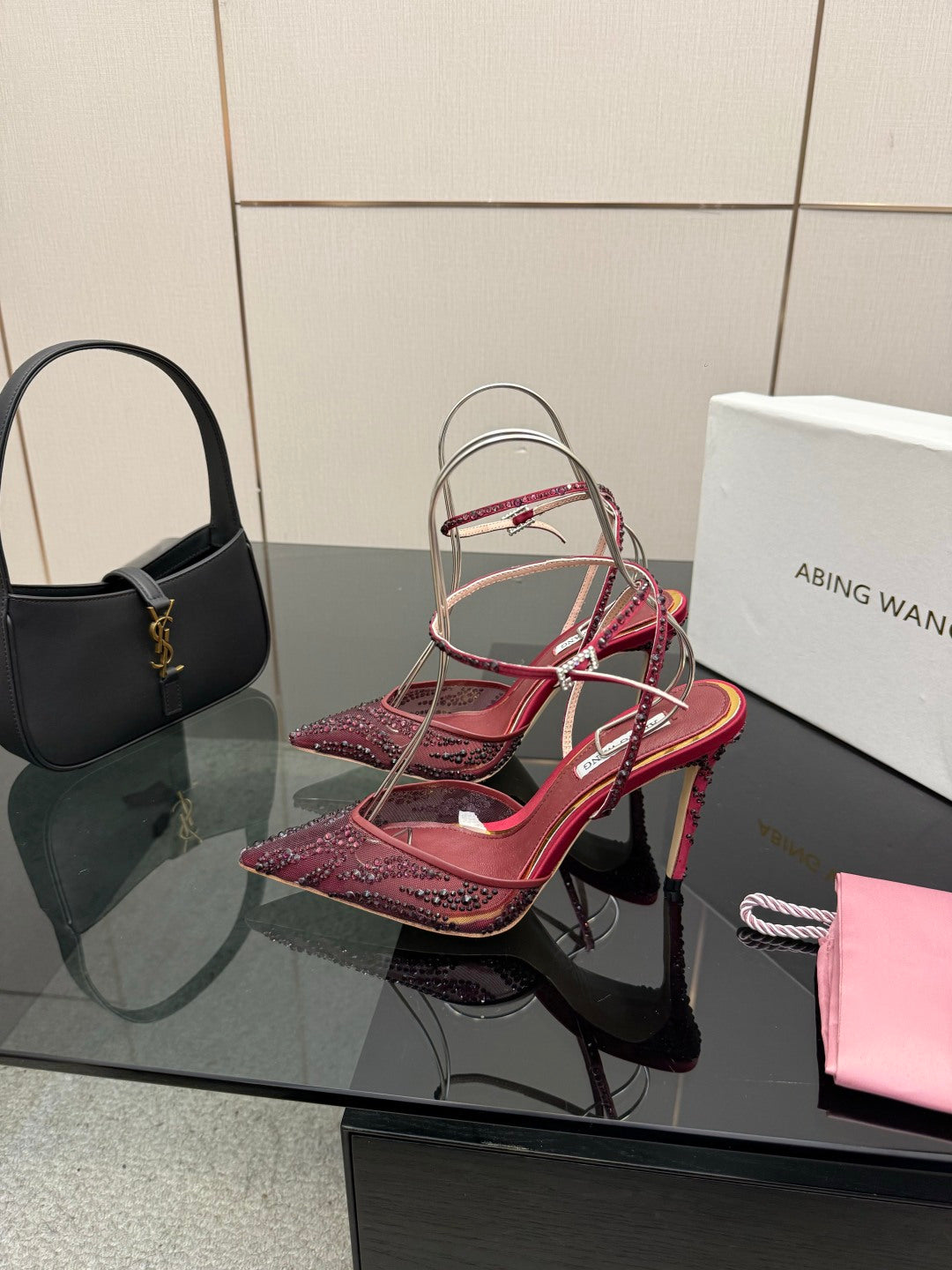 Crystal Mesh Pointed Patent Heels – ( Top Quality )