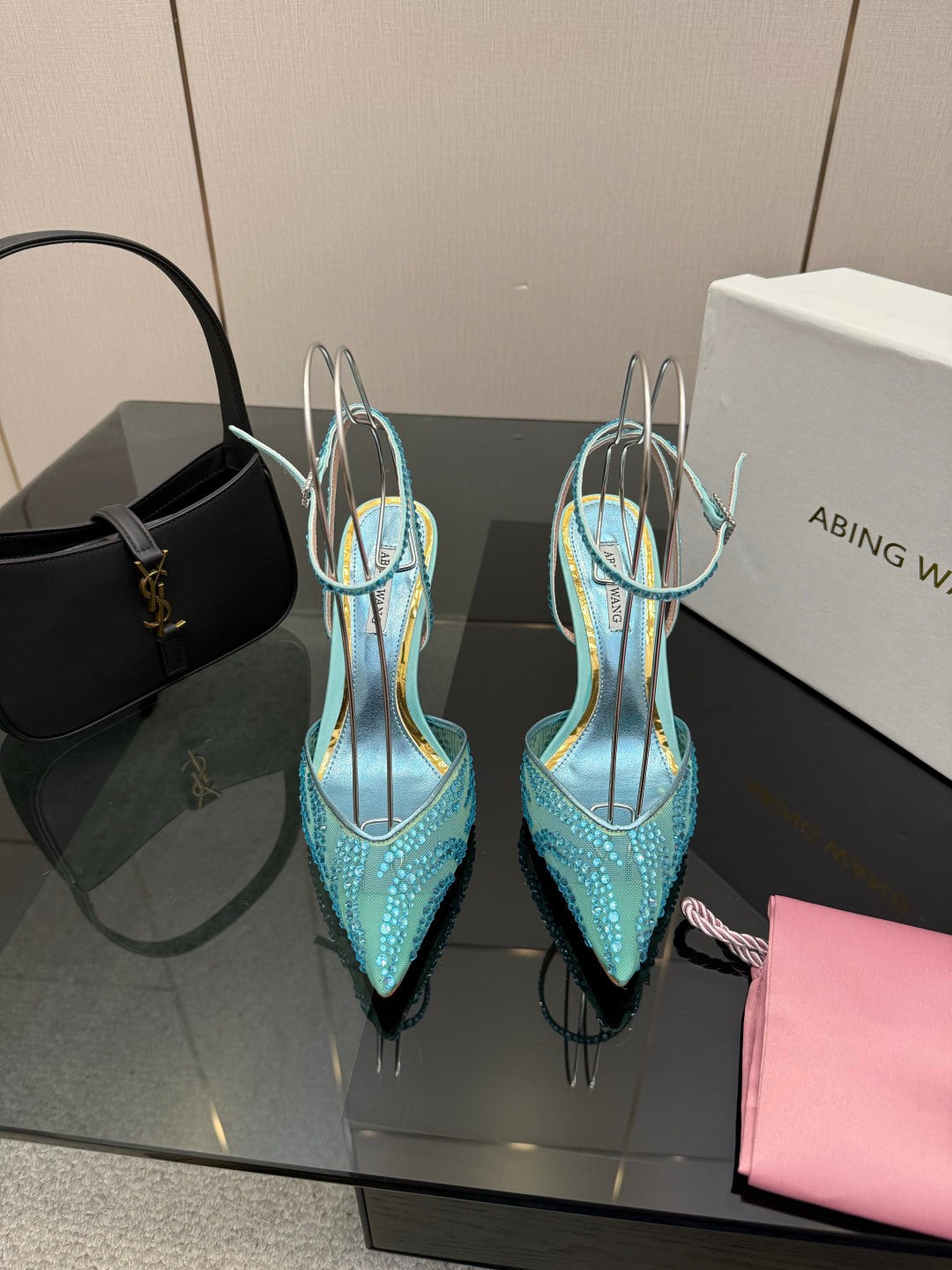 Crystal Mesh Pointed Patent Heels – ( Top Quality )
