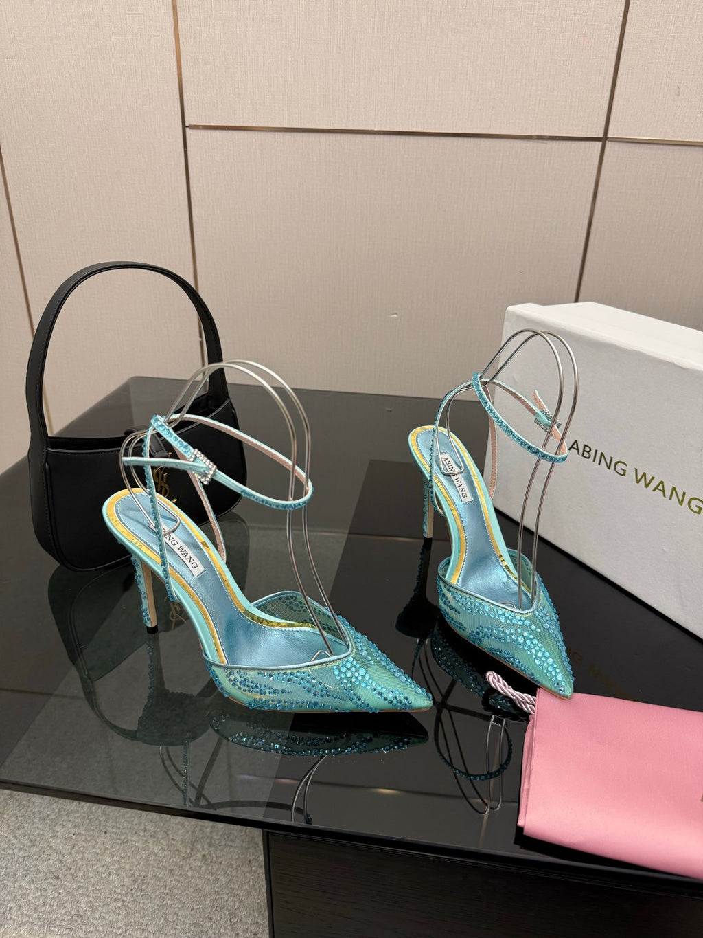 Crystal Mesh Pointed Patent Heels – ( Top Quality )