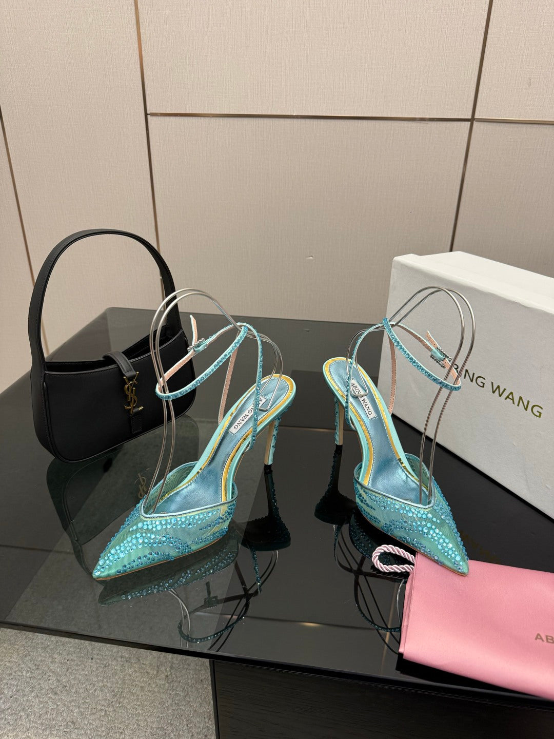 Crystal Mesh Pointed Patent Heels – ( Top Quality )