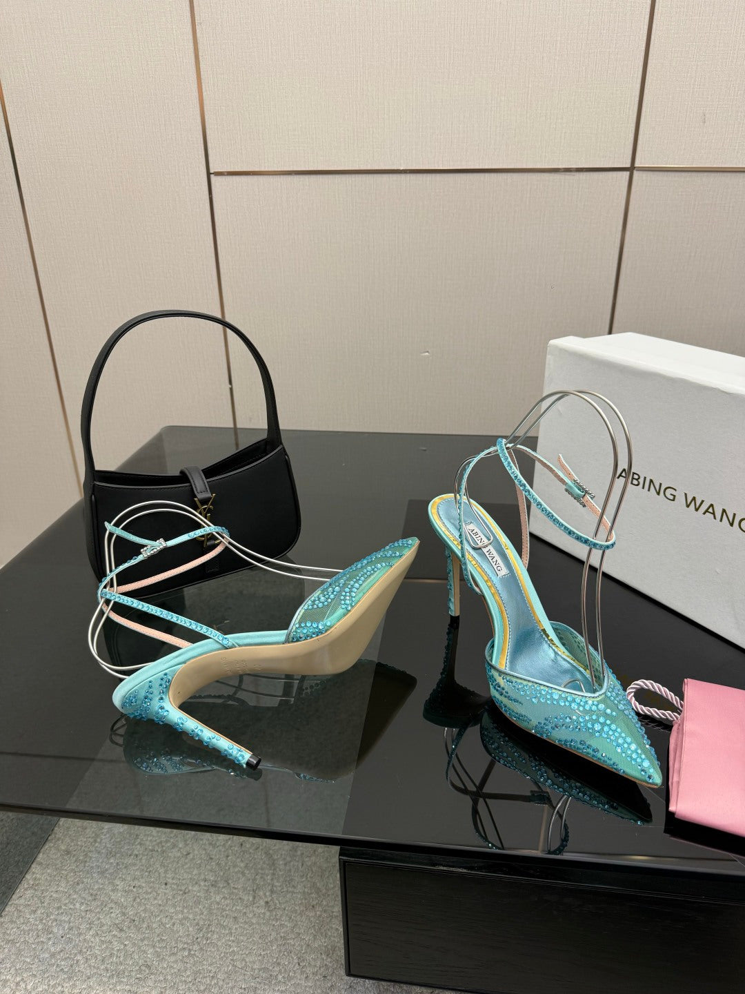 Crystal Mesh Pointed Patent Heels – ( Top Quality )