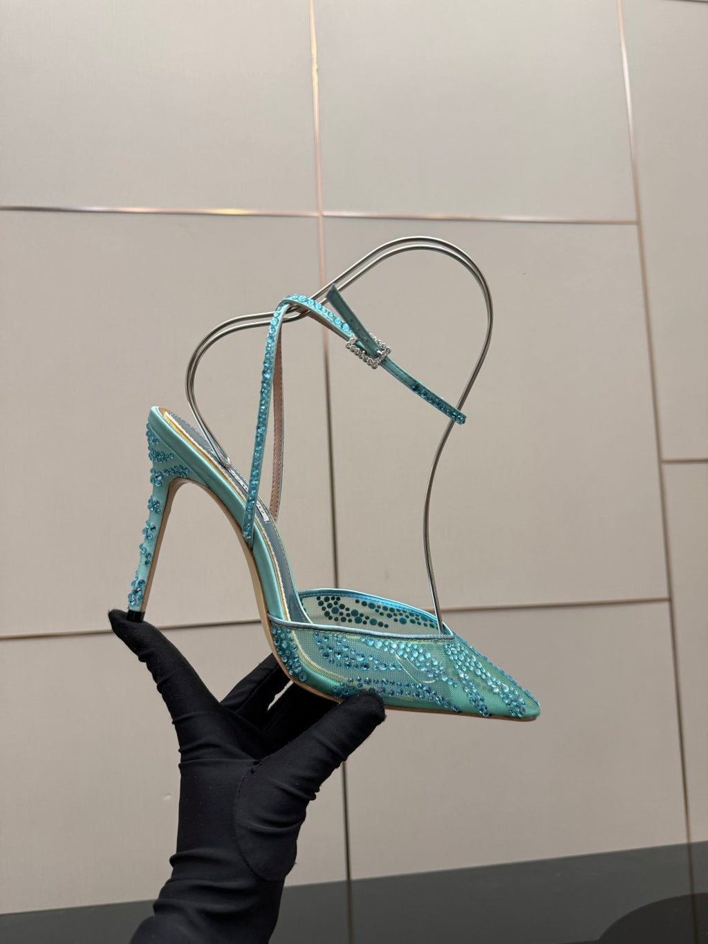 Crystal Mesh Pointed Patent Heels – ( Top Quality )