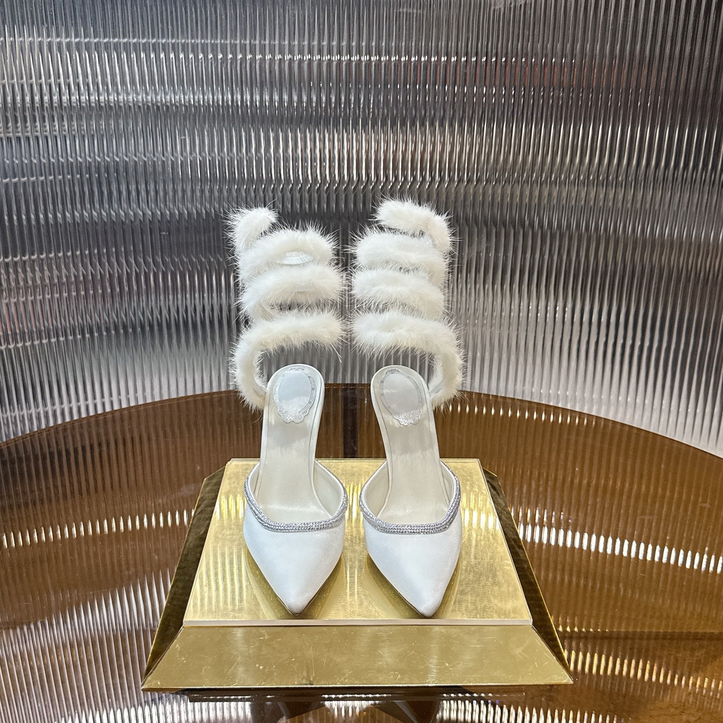 Snake-Wrap Mink Fur Crystal Heels - (Premium Quality)