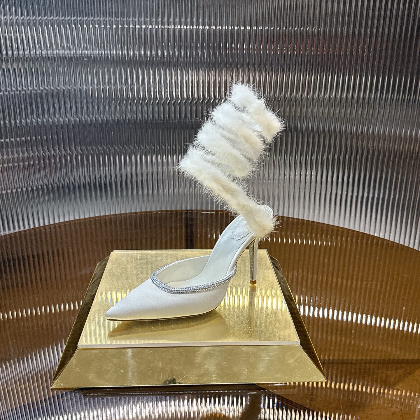 Snake-Wrap Mink Fur Crystal Heels - (Premium Quality)