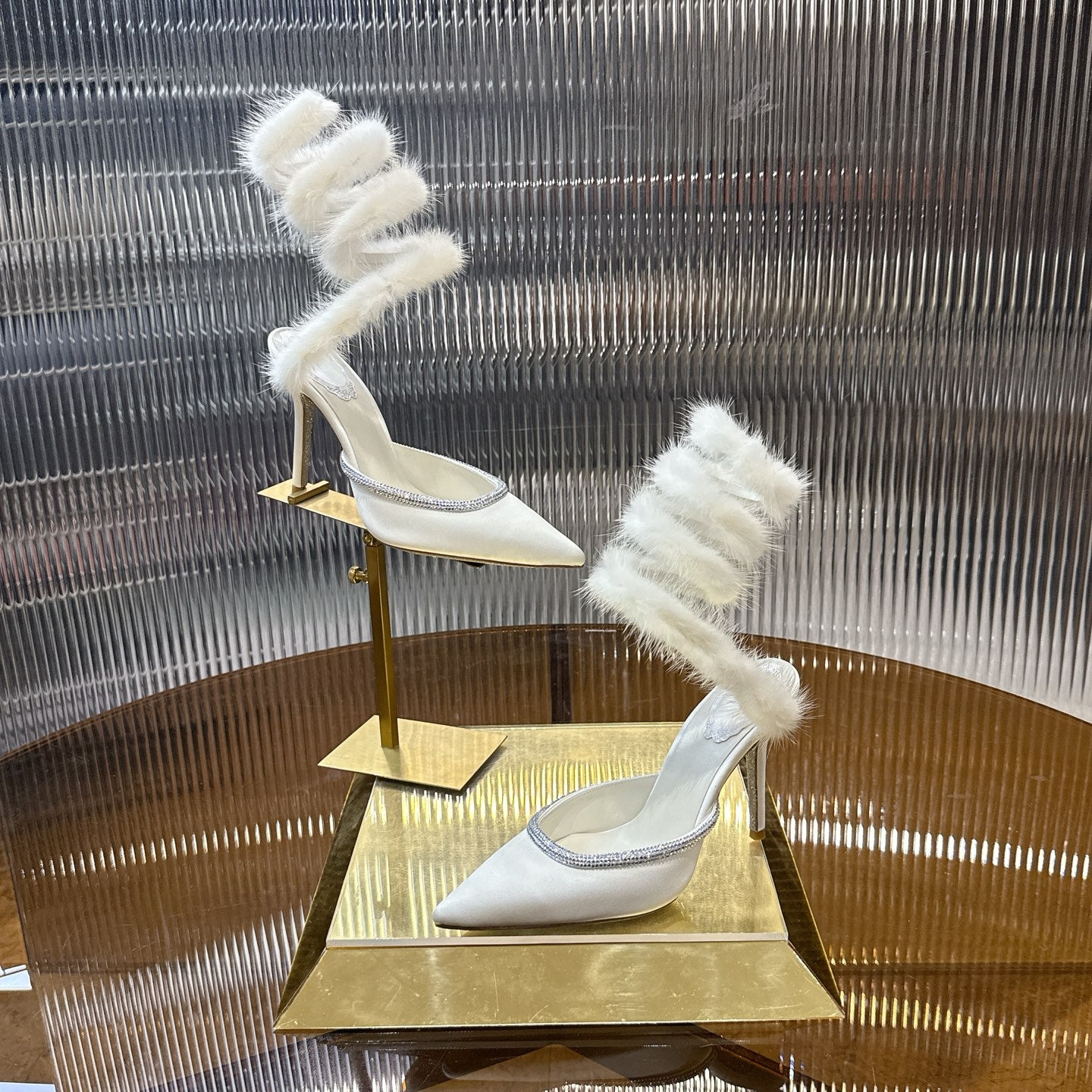 Snake-Wrap Mink Fur Crystal Heels - (Premium Quality)