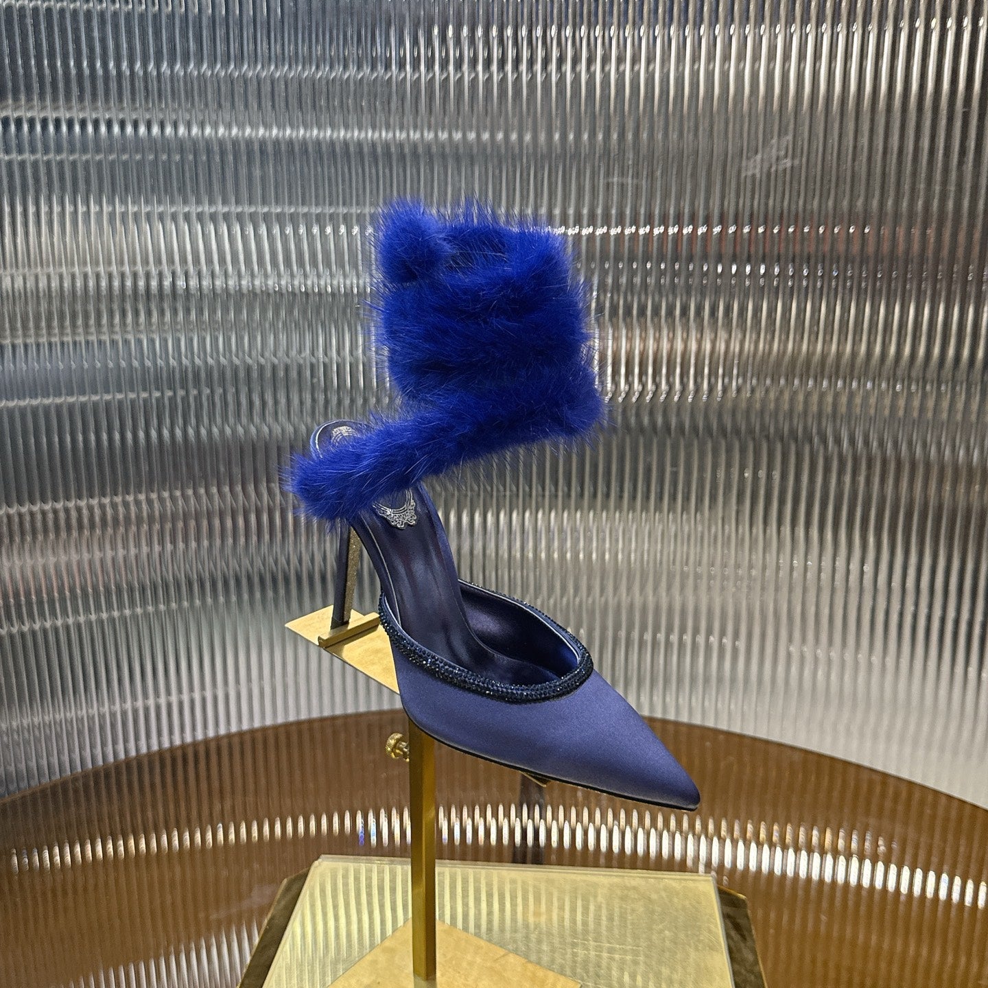 Snake-Wrap Mink Fur Crystal Heels - (Premium Quality)