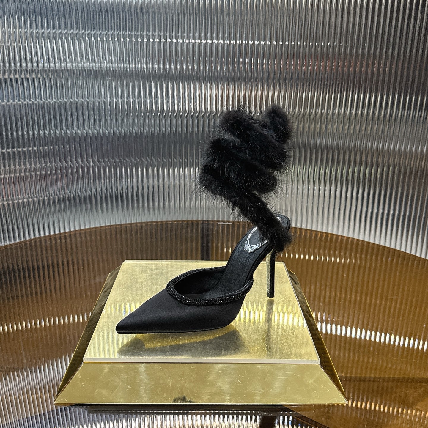 Snake-Wrap Mink Fur Crystal Heels - (Premium Quality)