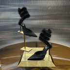 Snake-Wrap Mink Fur Crystal Heels - (Premium Quality)