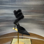 Snake-Wrap Mink Fur Crystal Heels - (Premium Quality)