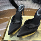 Snake-Wrap Mink Fur Crystal Heels - (Premium Quality)