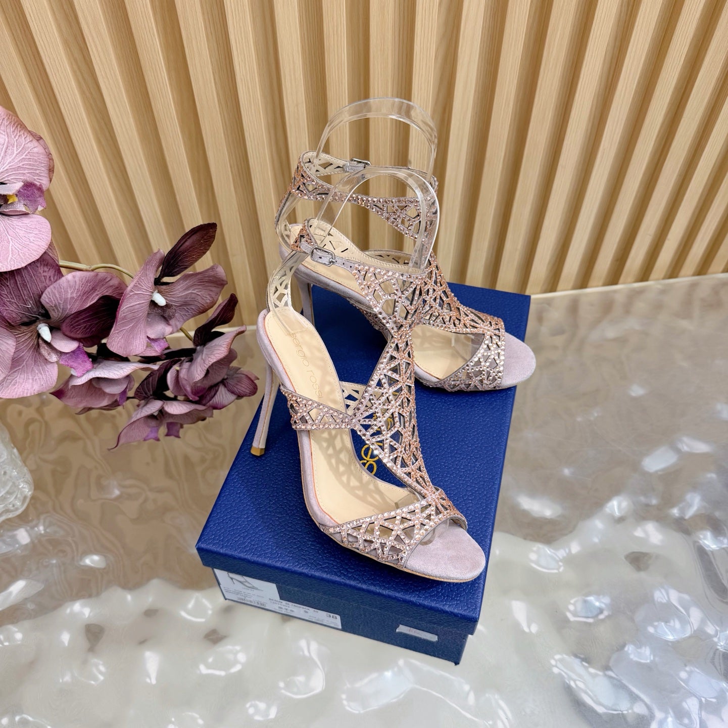 Glamour Silk & Crystal High Heels - (Top Quality)