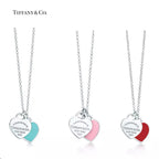 Double Heart Tag Enamel Necklace – Blue Edition