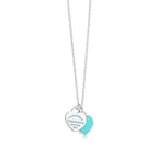 Double Heart Tag Enamel Necklace – Blue Edition
