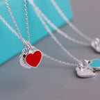 Double Heart Tag Enamel Necklace – Blue Edition