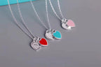 Double Heart Tag Enamel Necklace – Blue Edition