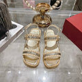 Platform Woven Sandals with Crystal Buckle