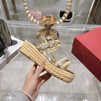 Platform Woven Sandals with Crystal Buckle