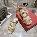 Platform Woven Sandals with Crystal Buckle