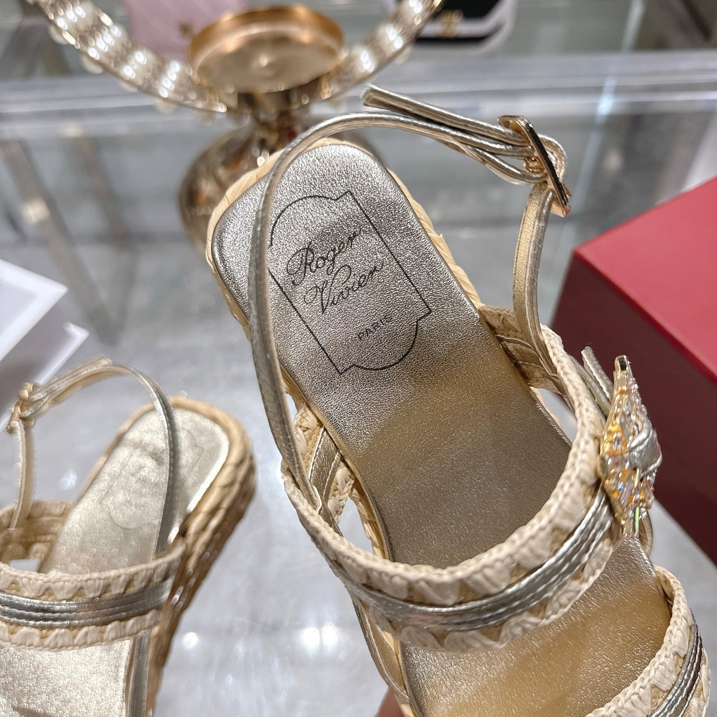 Platform Woven Sandals with Crystal Buckle