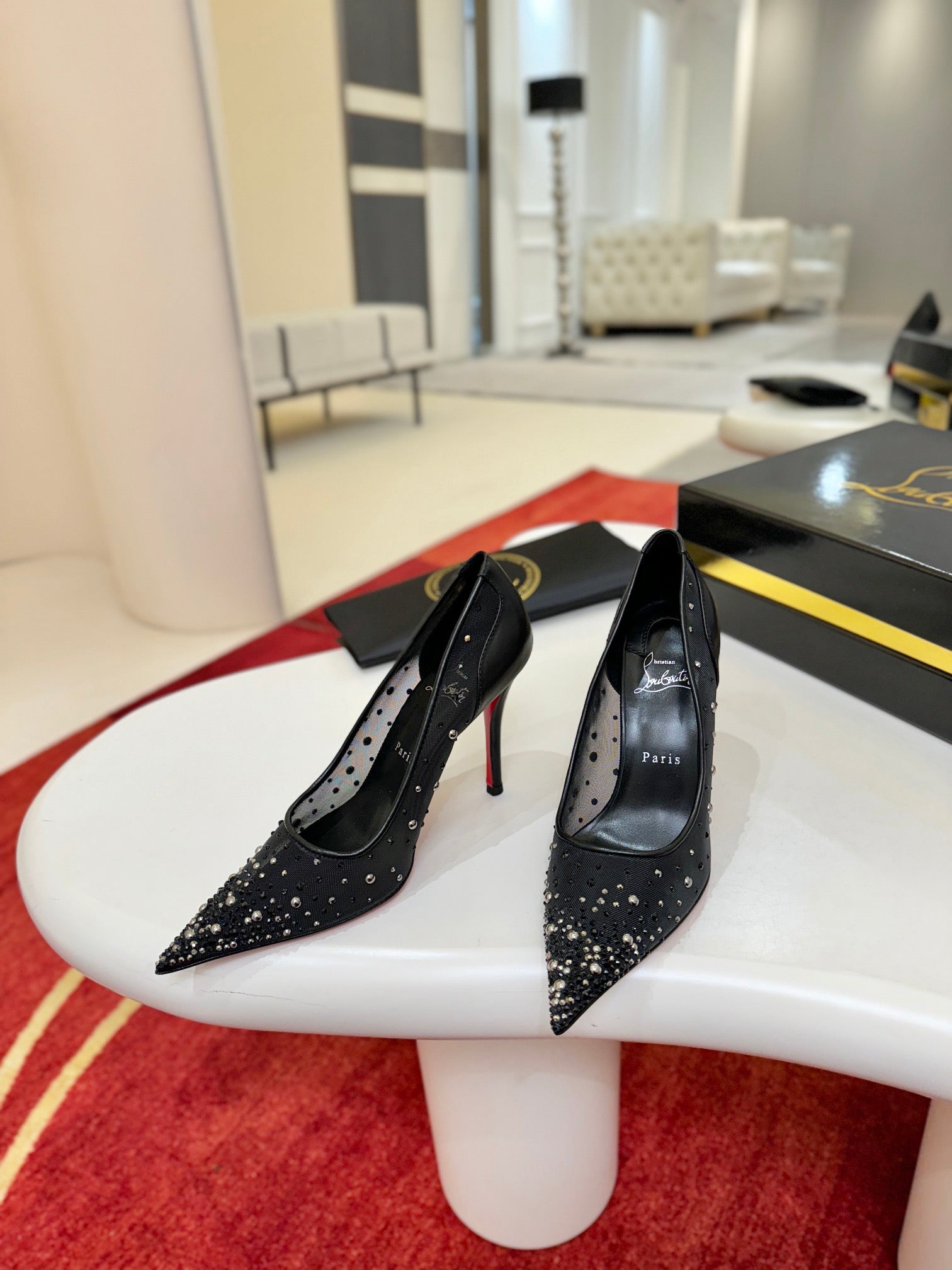 Crystal-Embellished Mesh Heels - (Top Quality )