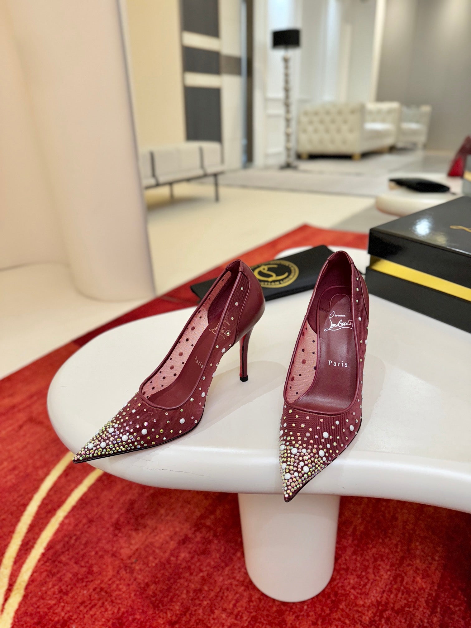 Crystal-Embellished Mesh Heels - (Top Quality )