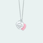 Double Heart Tag Enamel Necklace – Blue Edition