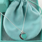 Double Heart Tag Enamel Necklace – Blue Edition